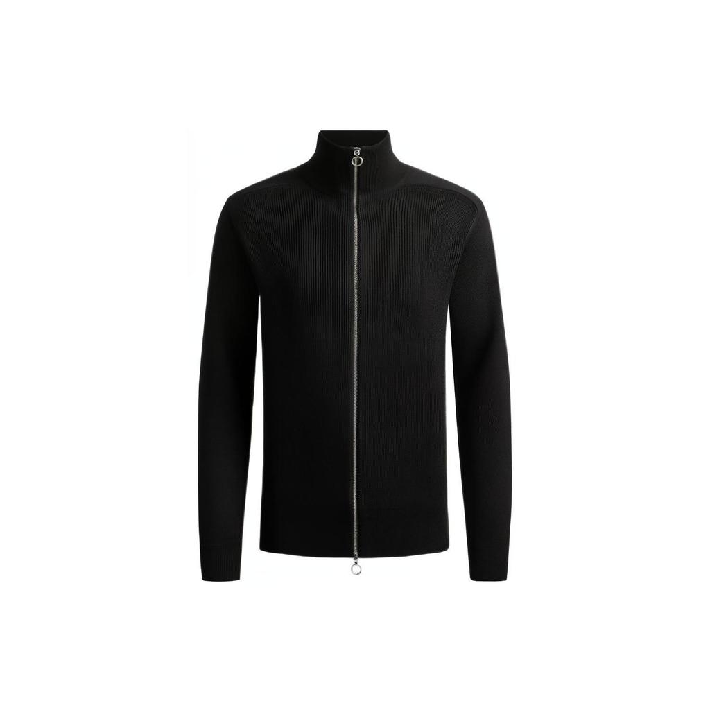 Armani Exchange Solid Color Stand Collar Zip Long Sleeve Knit Sweater Men Sweater Black 6LZE2X-ZM1LZ-1200