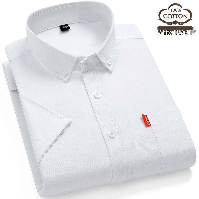 Pánská letní jednobarevná prodyšná košile z čisté bavlny Oxford s krátkým rukávem, business casual