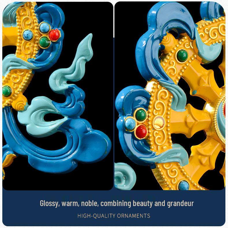 Tibetan Auspicious Symbols: Eight Treasures Golden Wheel Ornament for Home Altar Decoration