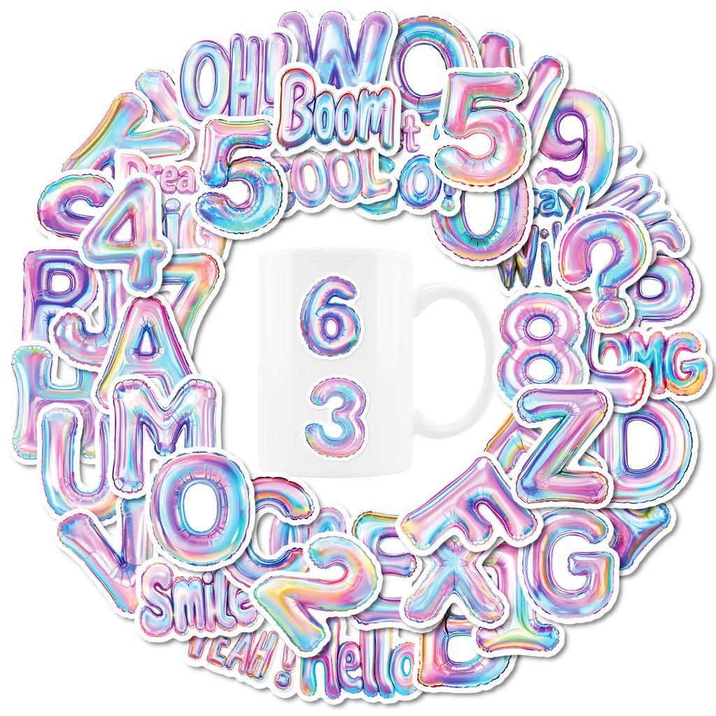 50pcs English Letters Graffiti Stickers Numbers Cartoon Stickers Balloon Style DIY Decoration Home Decoration Stickers