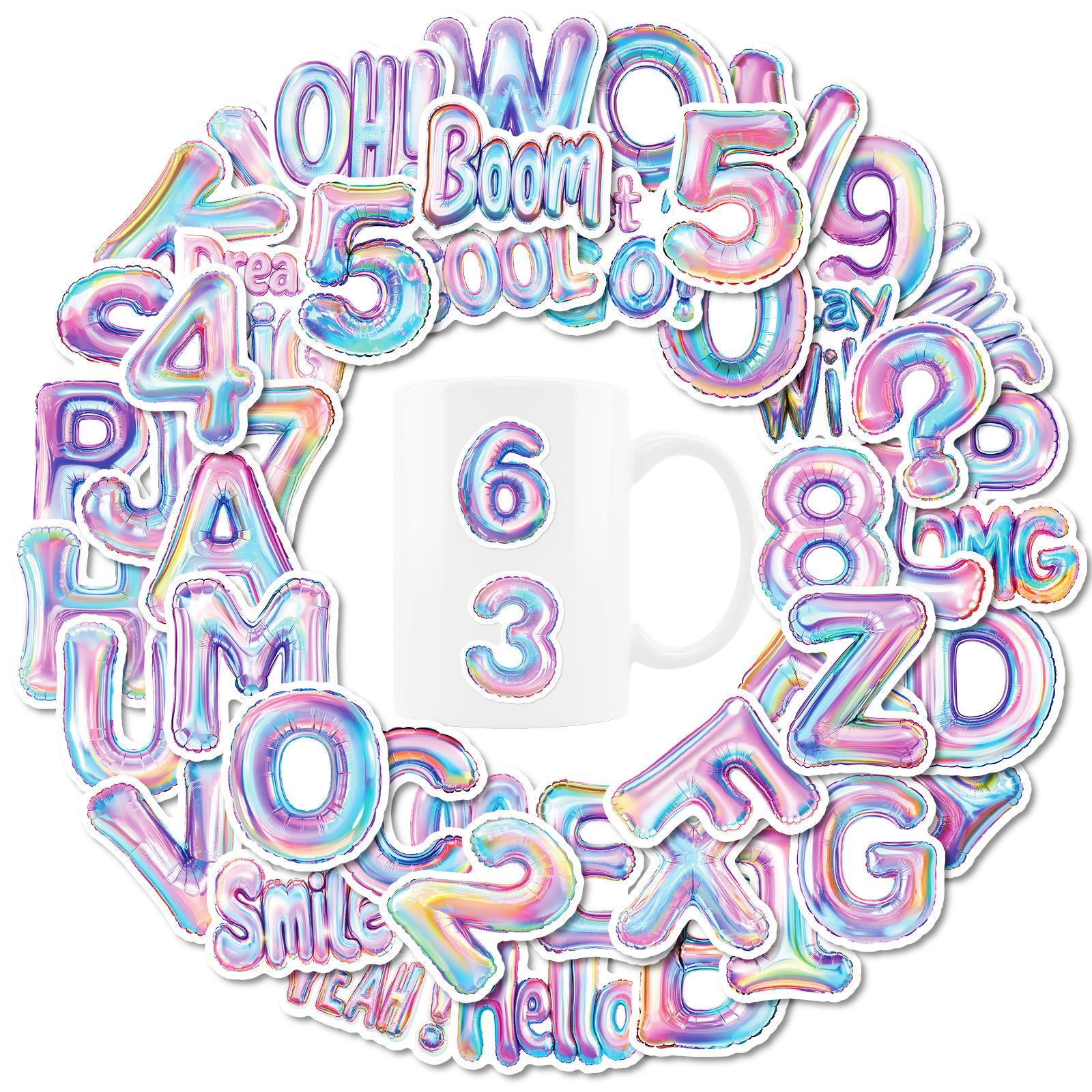 

50pcs English Letters Graffiti Stickers Numbers Cartoon Stickers Balloon Style DIY Decoration Home Decoration Stickers
