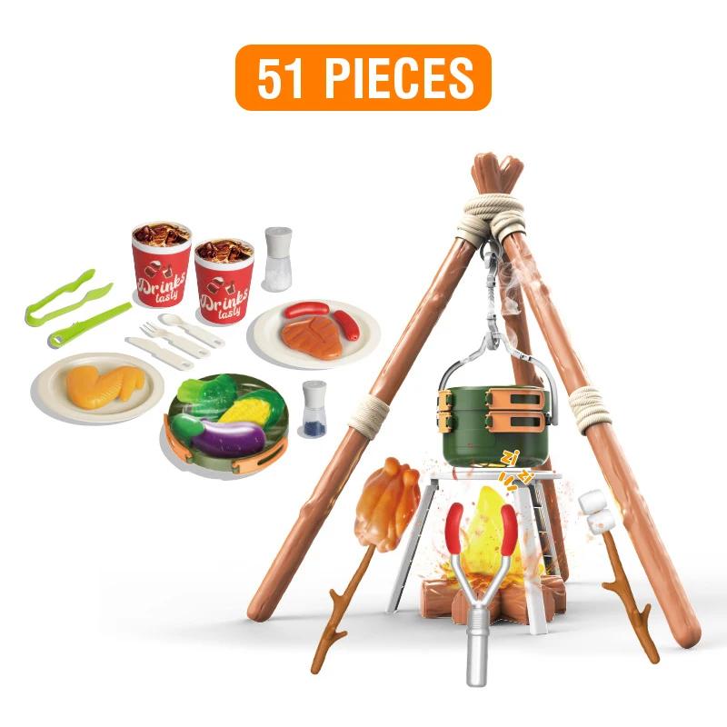 51-teiliges simuliertes Lagerfeuer Camping Spielzeug Rollenspielhaus Küche Essen Picknick Kinder Rollenspiel Set Kinder Frühpädagogisches Spielzeug
