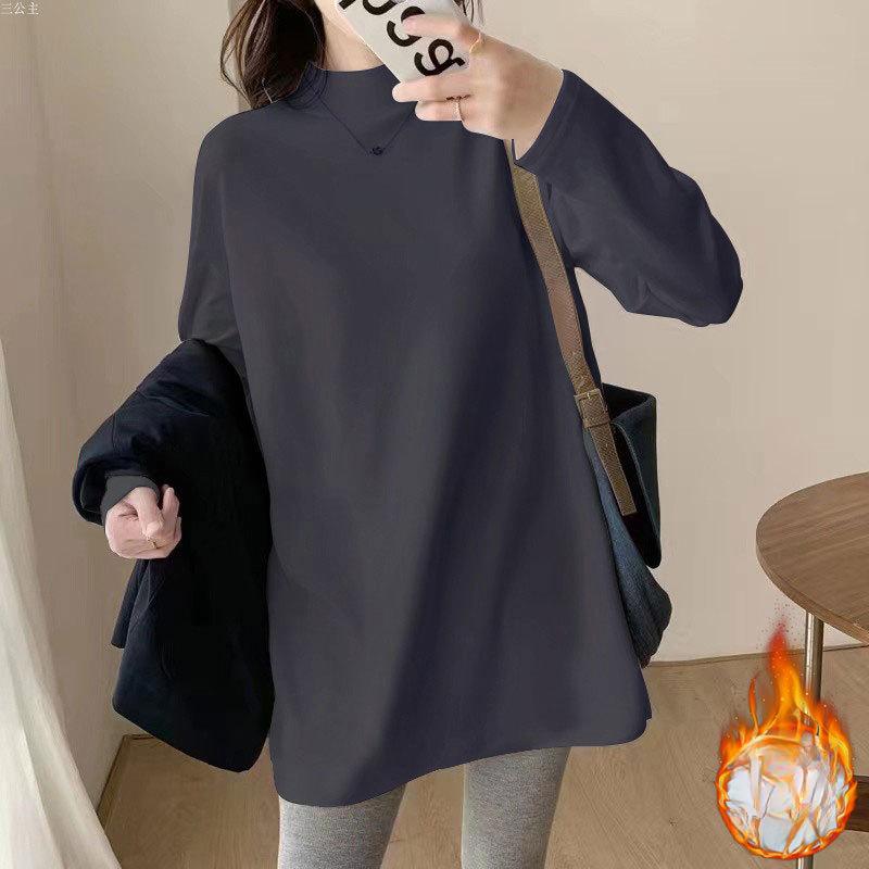 

Женская рубашка с полуворотником из немецкого утолщенного бархата, осенне-зимний стиль, черная теплая футболка с длинными рукавами и воротником средней длины 2XL