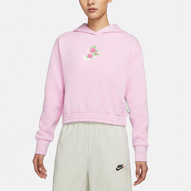 Nike Floral Pattern Fleece Pullover Hoodie Women Hoodies Pink DH1375-621