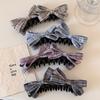 Girls' Pink Three-dimensional Checkered Double Bow Banana Clip for High Ponytail Hair Accessory