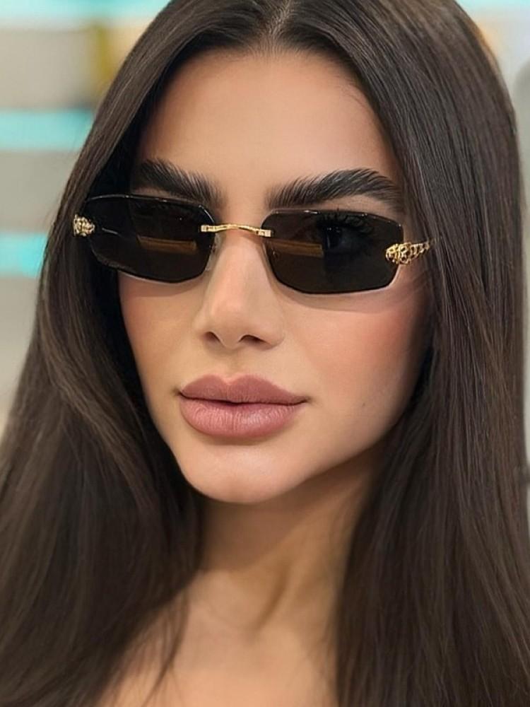 Vintage Rimless Square Sunglasses Women Uv400 Fashion Metal Small Rectangle Punk Glasses Brand Designer Shades For Men