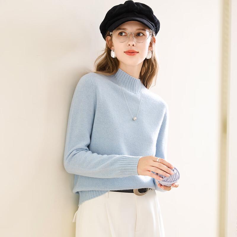 TUHUANG Women's Cashmere Wool Blend Half-High Neck Sweater