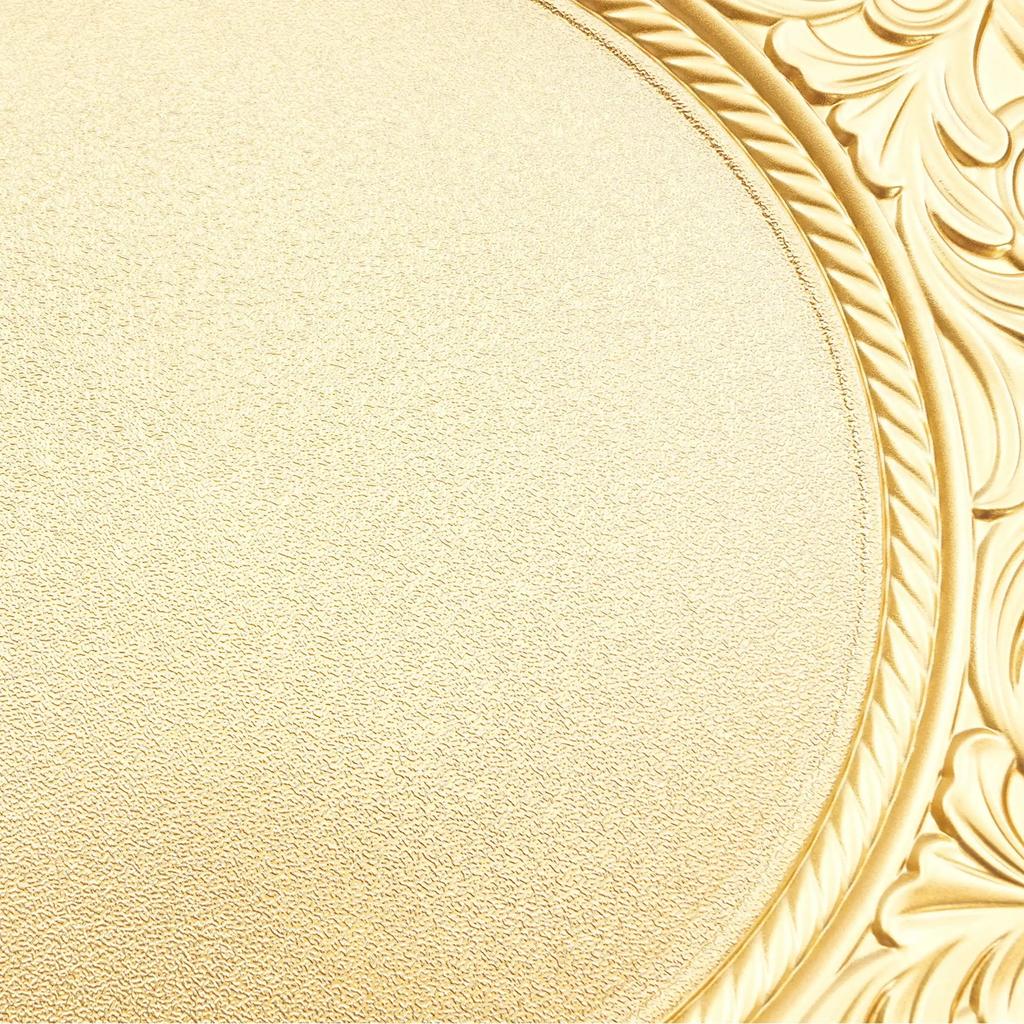 100 Gold Round Placemats Wholesale, 13-Inch Vintage Placemat Set, Plastic Embossed Dinner Plates, Reusable (Gold)