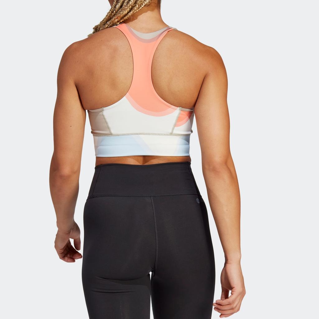 Adidas Marimekko Collaboration Logo Print Color Block Low Round Neck Sports Bra Women underwear Coral-Pink HR8172