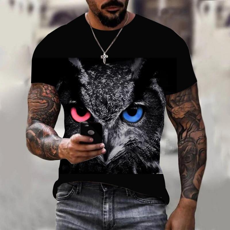 Fun Animal Owl 3D Print Summer Men's Round Neck T-shirt Casual Short Sleeve Oversized T Shirts Fashion Tee Tops Men Clothing