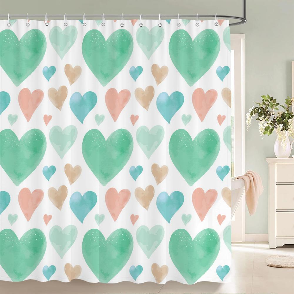 Heart-shaped Pattern Shower Curtain Fabric Shower Curtains for Valentine's day Bathroom Decor Pink Love style Shower Curtains