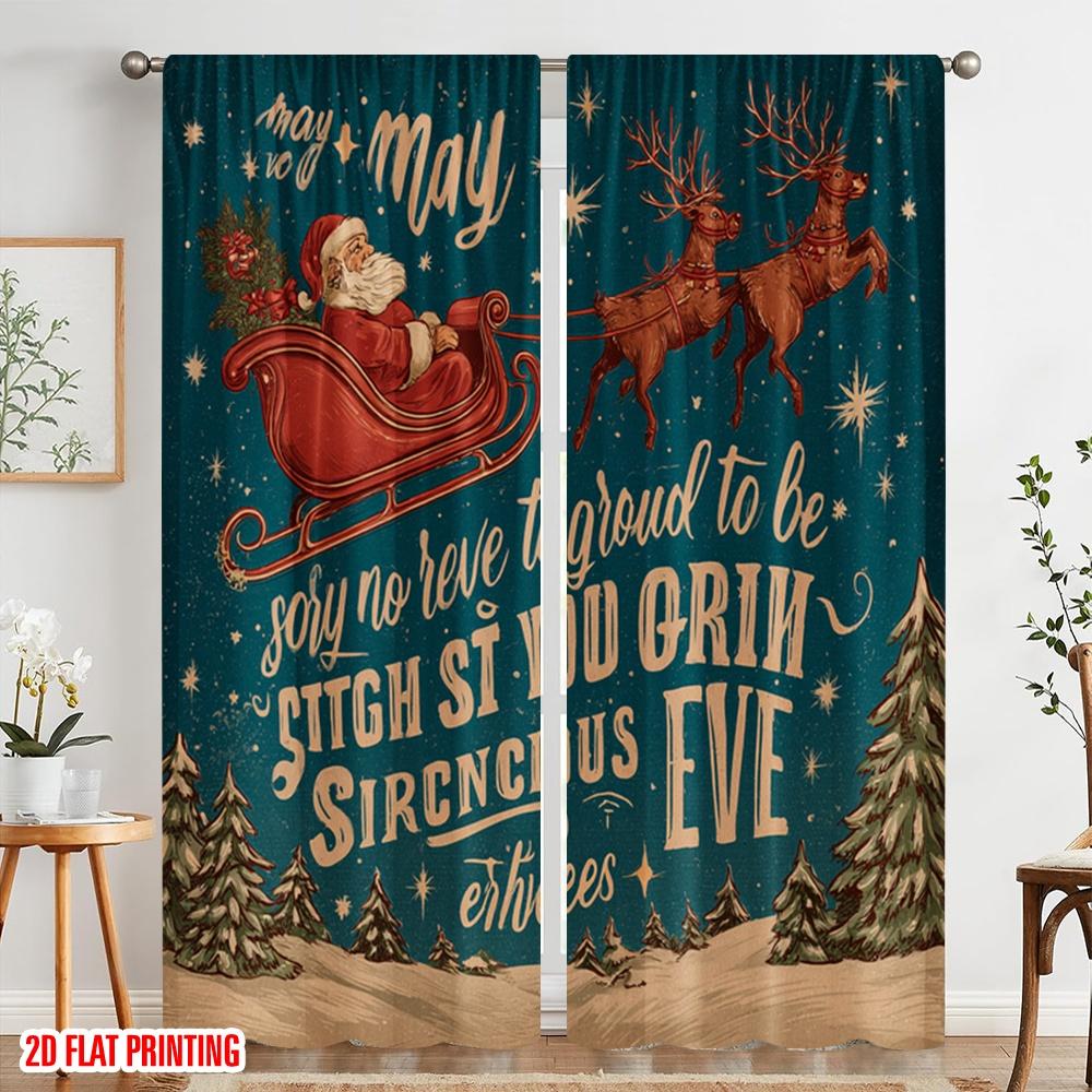 2pcs,2D Plane Printing Print Curtains Santa Sleigh & Snowflakes Polyester Woven (without Rod) All Seasons for Living Room,