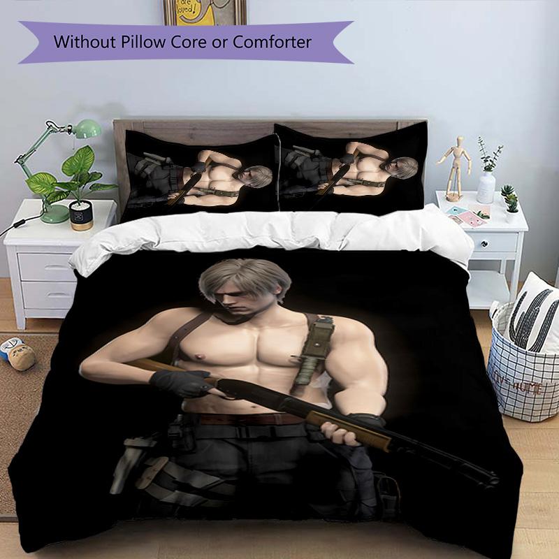 3pcs Resident Evil Leon S. Kennedy2 pattern bedding set duvet cover set includes duvet cover &pillowcases, perfect all season bedroom decoration & gif