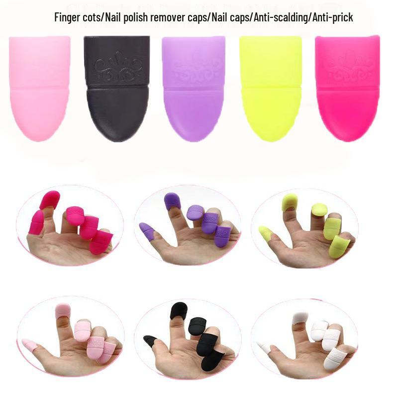 Silicone Nail Polish Remover Caps and Non-slip Anti-prick Gloves with Thimbles for Needle Pulling and Guitar Finger Protection.