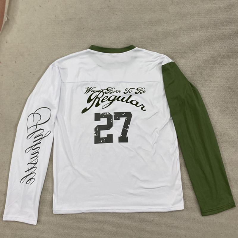 European and American personalized letter printed color blocked round neck long sleeved T-shirt retro Y2K