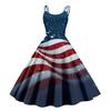 Women’s Sleeveless Off Shoulder Punk Retro Dress with Star Print Vintage Style Flared Hem for Holiday Party Wear
