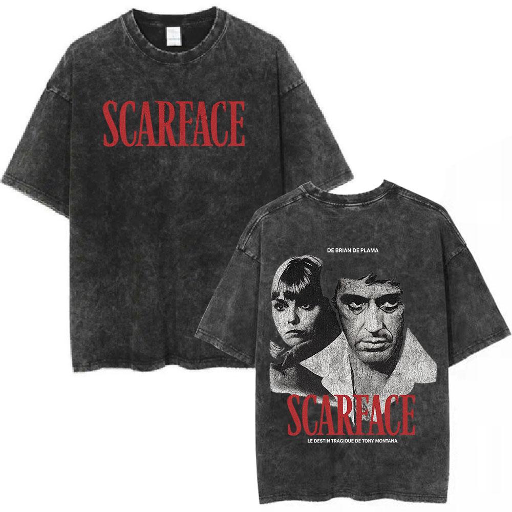 Movie Scarface Vintage Washed Tshirt Tony Montana Face Al Pacino Oversized Tshirts Men Women Fashion Hip Hop Gothic T Shirts