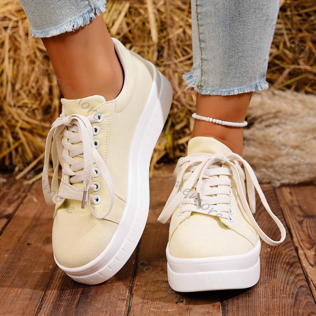 Comemore Spring Autumn Women Platform Vulcanize Shoes Round Toe Lace Up Casual Flat Sneakers Comfortable Large Size Board Shoes