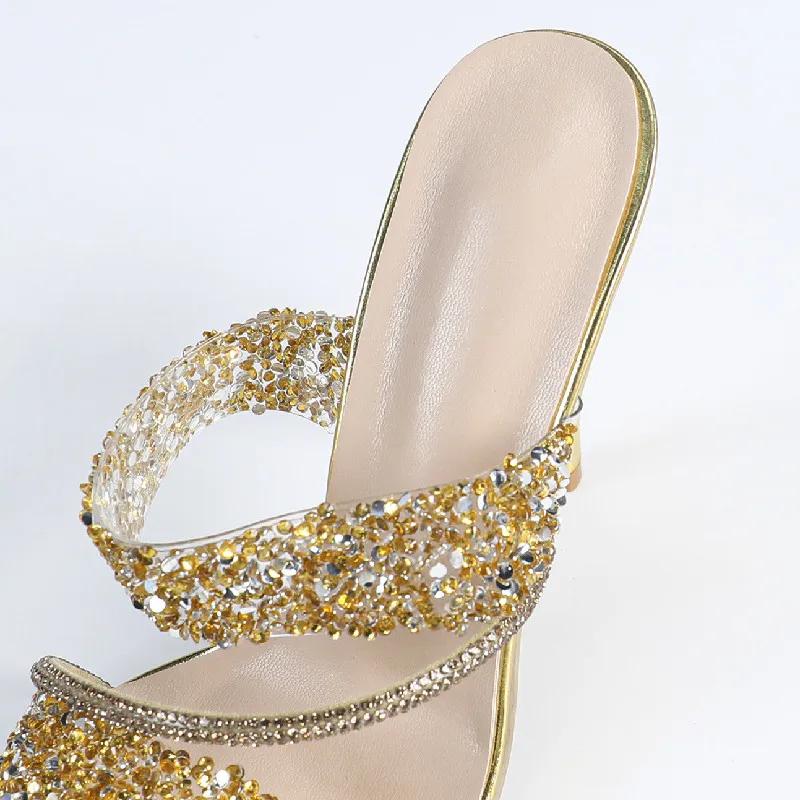 Luxus Strass Design Ultrahoher Absatz Slipper für Damen Sommer Sexy Spitzschuh Marken Mules Sandale Mode Partykleid Pumps