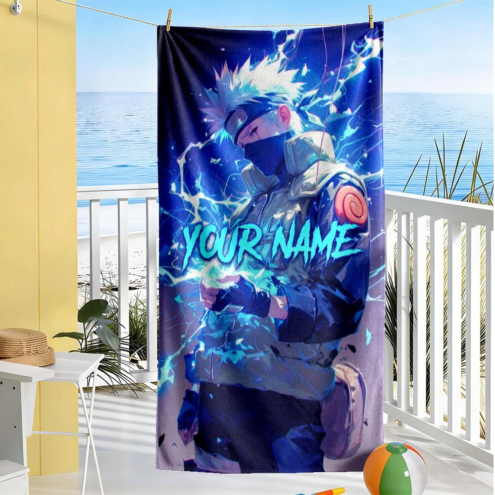 Naruto Character Personalized Text Beach Towel High Absorbency & Quick-Dry Ideal for Travel Outdoor Swim Pool Yoga Surf Camping Hiking Gym Gift Holida