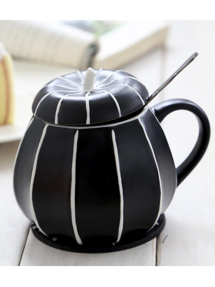 Pumpkin Water Mug Breakfast Milk Cup Cute Halloween Ceramic Mug with Lid Christmas Eve Presents Drinkware