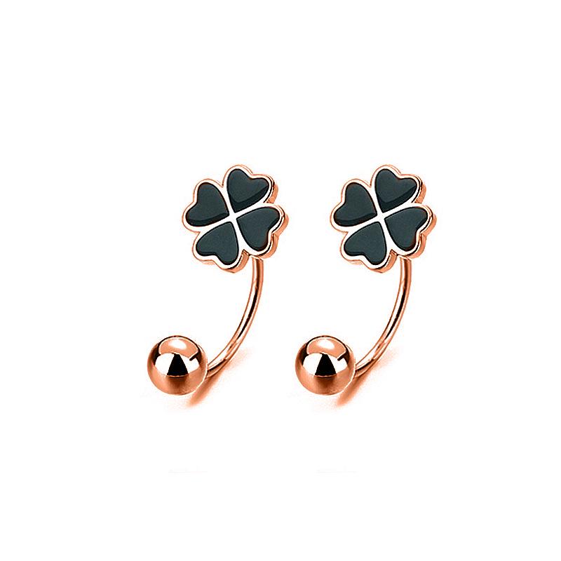 Korean Four-Leaf Clover Tassel Earrings - Sweet Flower Studs in Classic Style