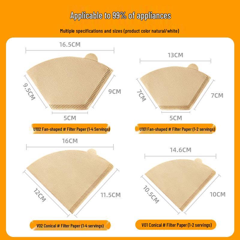 V60 Fan-shaped Raw Wood Pulp Coffee Filter, 100 Sheets, Hand Drip Disposable