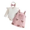 2025 Europe Autumn/Winter Cute Toddler Skirt Set: Flutter Sleeve Romper & Long Sleeve Printed Overalls