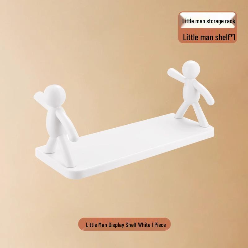 Minimalist Little Man Wall-Mounted Storage Rack - Adhesive, No Drilling Required for Bathroom & Kitchen