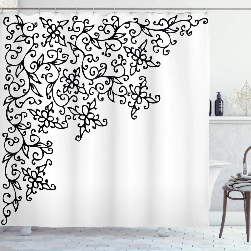 Mandala Shower Curtain,Vintage Cosmos Oriental Breeze Pattern Swirled Floral Leaves Cloth Fabric Bathroom Curtain Set with Hooks