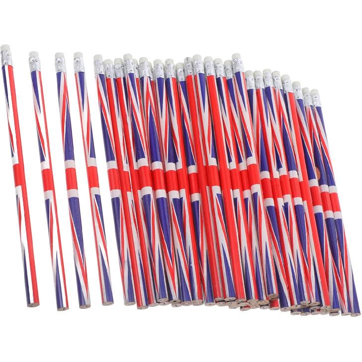 60pcs England Flag Wooden Pencils Multi-use Decorative Writing Pencils for School Office and Art Lightweight Portable Sketching Drafting Supplies