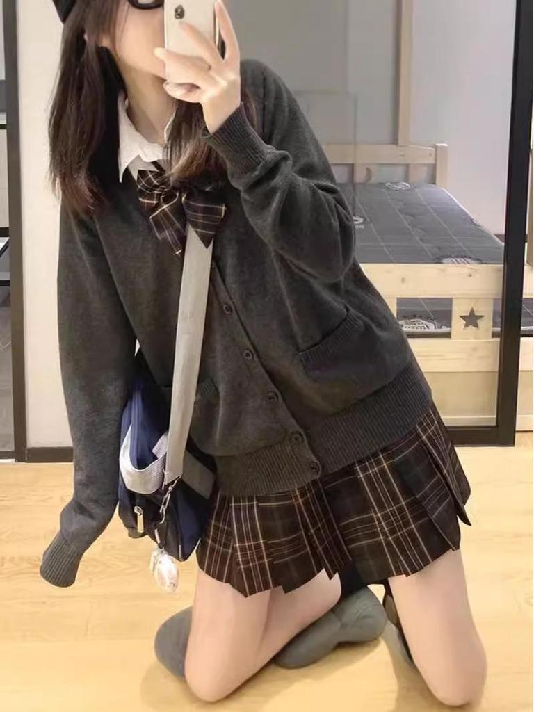 Women's Autumn Winter Slim Fit Japanese School Style Cardigan Sweater with Long Sleeves, Multi-color