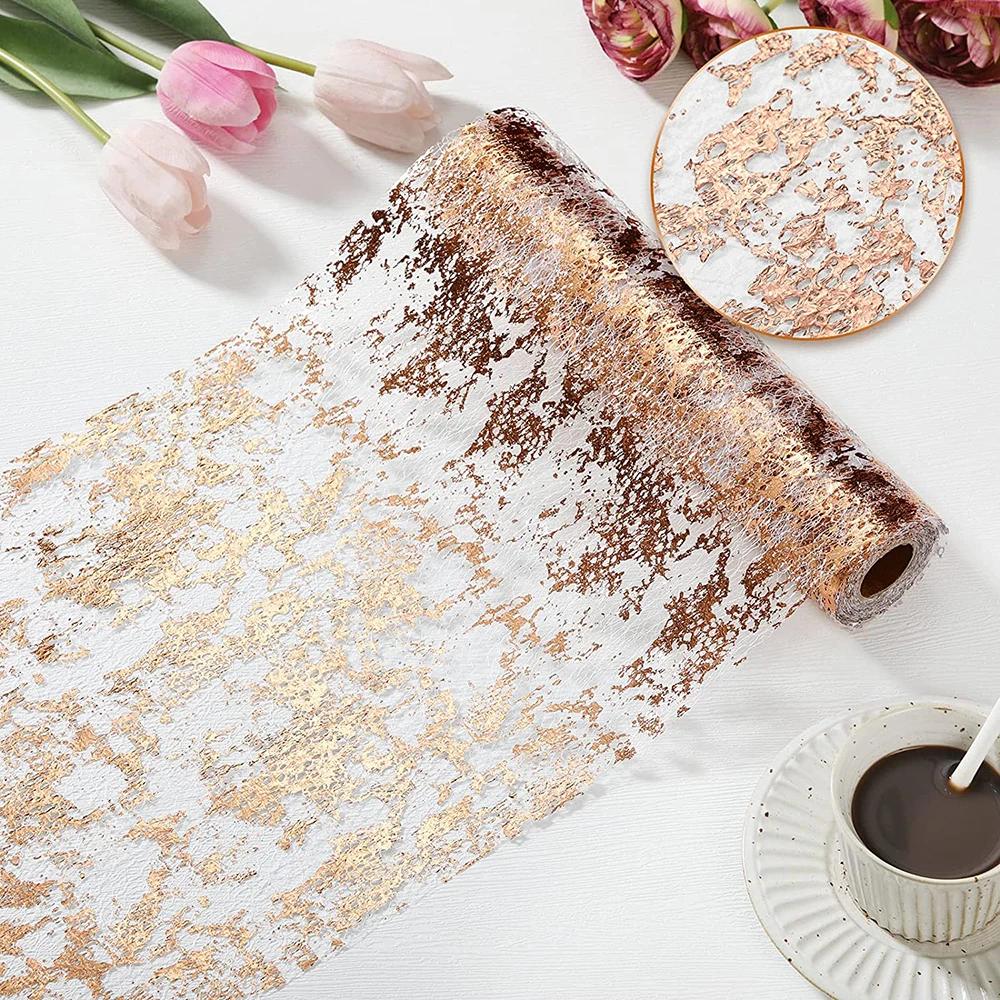 Sparkle Metallic Table Runners Gold Silver Thin Table Runner Glitter Sequin Metallic Foil Mesh Roll Birthday Party Decor Wedding