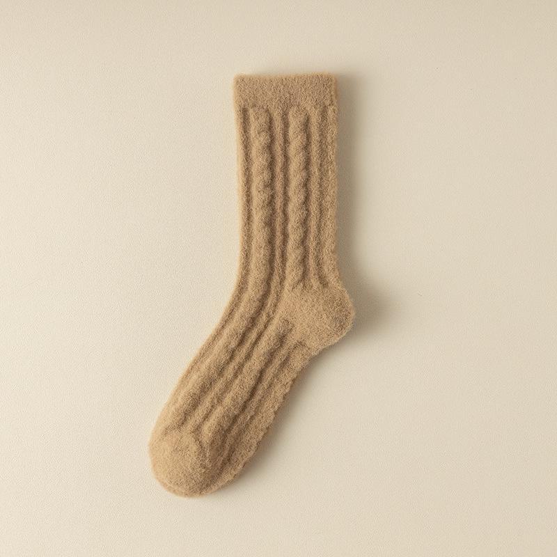 

Женские утолщенные бархатные зимние носки: Однотонная, до середины икры, удобная одежда для дома и сна One Size света кофе