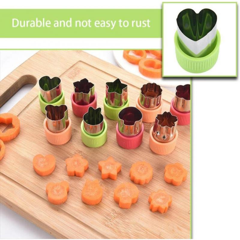 Vegetable Fruit Cutter Set Stainless Steel Mini Pie Cookie Cutters with Anti-Slip Handles for Kids Baking, 3 Colors