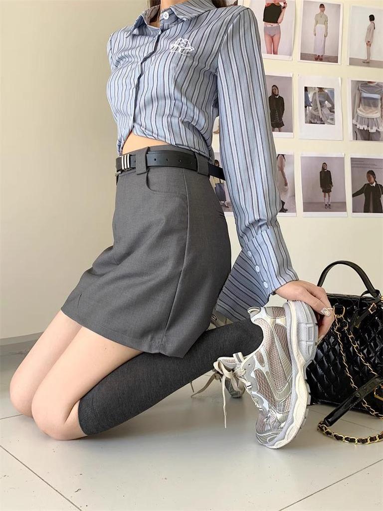 2024 Women's Spring A-Line High Waist Skirt, American Style Gray