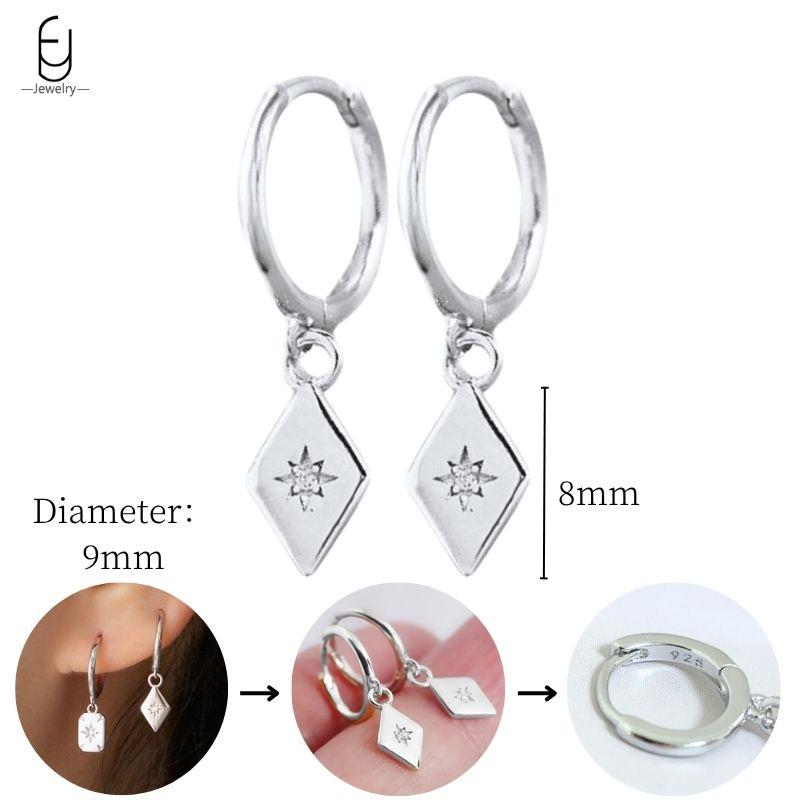 925 Sterling Silver Needle Vintage Heart/Shell Pendant Earrings Round/Square Plate Hoop Earrings for Women Party Fashion Jewelry