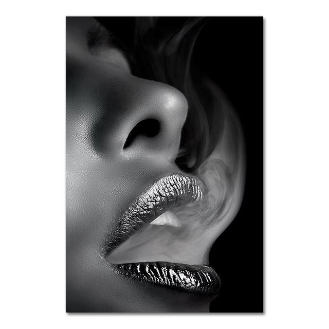 

Черно-белые губы Куадрос Картина маслом Женский портрет Скандинавский плакат и гравюра Гостиная 21cm×30cm NoFrame