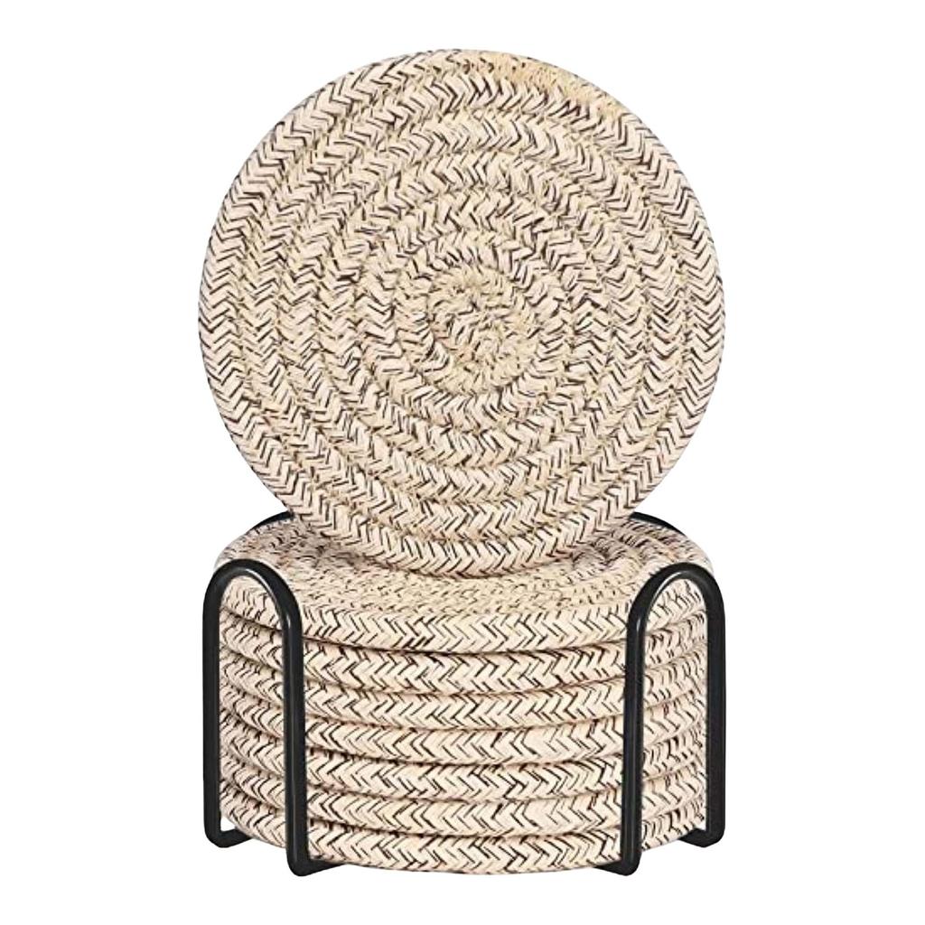 Cotton Rope Placemat 8-piece Set With Stand Household Cotton Thread Dining Table Insulation Mat  Mat Pot Mat