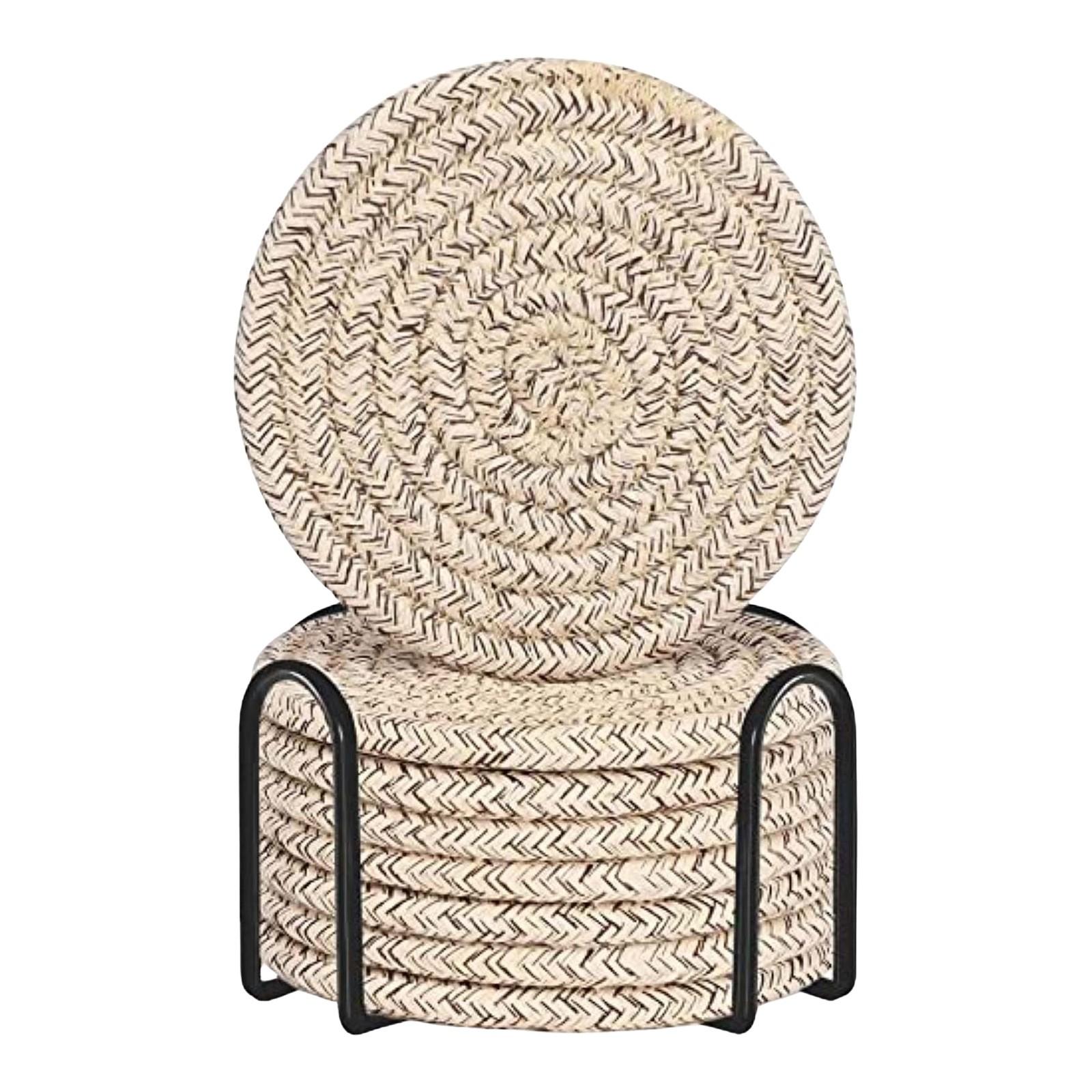 

Cotton Rope Placemat 8-piece Set With Stand Household Cotton Thread Dining Table Insulation Mat Mat Pot Mat One Size