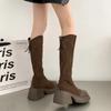 Stretch Women Knee High Boots Fashion Back Zippers Long Booties Autumn Winter Square Heel Ladies Shoes