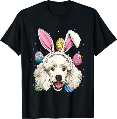 Easter Bunny Poodle Dog Lover Graphic T-Shirt Funny Poodle Headwear Tee Casual Trip Apparel