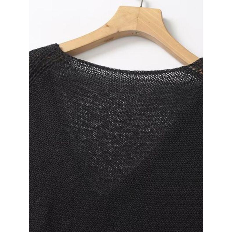 Md2024 Women Clothes Minimalist Black Fashionable Overlapping V-neck Sleeveless Knitted Sleeveless T-shirt Top 05627676800
