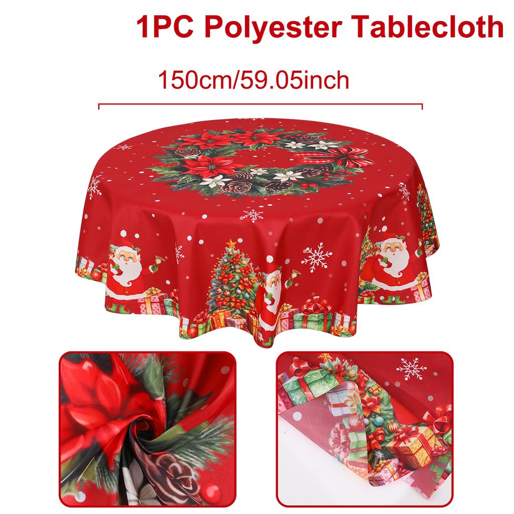 Christmas Polyester Round Tablecloth Merry Christmas Decor For Home 2025 Navidad Natal Cristmas Xmas Gift Happy NewYear 2025