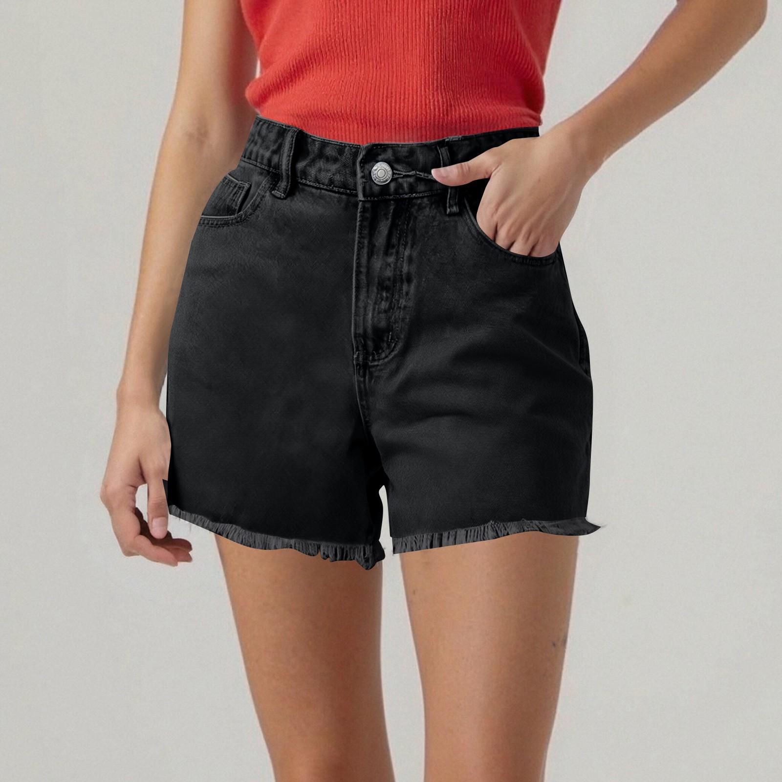 

Джинсовые шорты-бермуды для женщин, высокие модные длинные эластичные джинсовые шорты длиной до колена, повседневные летние шорты S чёрный