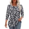 Women Casual Floral Print Loose Fit Round Neck Three Quarter Sleeve Blouse Lightweight Comfortable Top for Everyday Wear