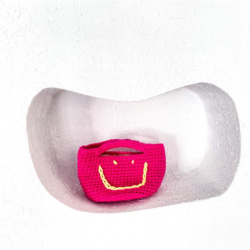 

Playful And Colorful Kids Woven Handbag With Adorable Smiley Face Perfect For Everyday Use рожевий