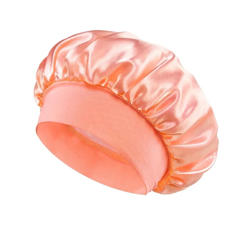 Satin Bonnets Night Sleeping Cap Large Elastic Wide Soft Band Colorful Silk Hat for Curly Hair Care Beauty Makeup for Women