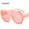 SO&EI Retro Oversized Polygon Square Dame Solbriller Mote Kontrast Farge Nyanser UV400 Menn Jelly Tea Rosa solbriller