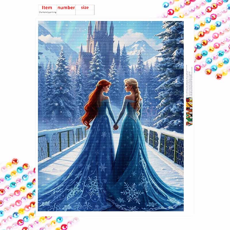 Disney Diamond Art Painting Kit – Frozen Winter Castle Sparkling Craft, Home Wall Decor, Handmade Gift